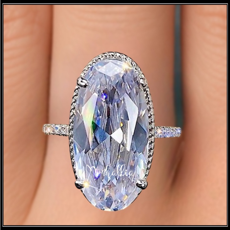 New 925 Silver Big Simulated Diamond Oval Pave Cocktail Wedding Ring